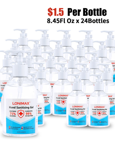 8.45 Fl Oz, Bottle of 24  Gel Hand Sanitizer with Aloe Vera Disinfectant Alcohol Liquid 75%
