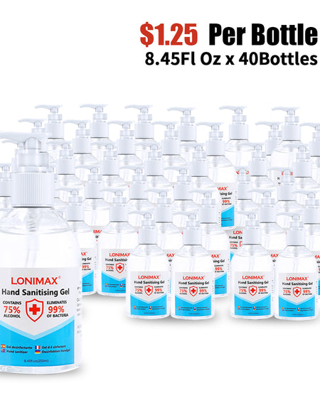 8.45 Fl Oz, Bottle of 40  Gel Hand Sanitizer with Aloe Vera Disinfectant Alcohol Liquid 75%