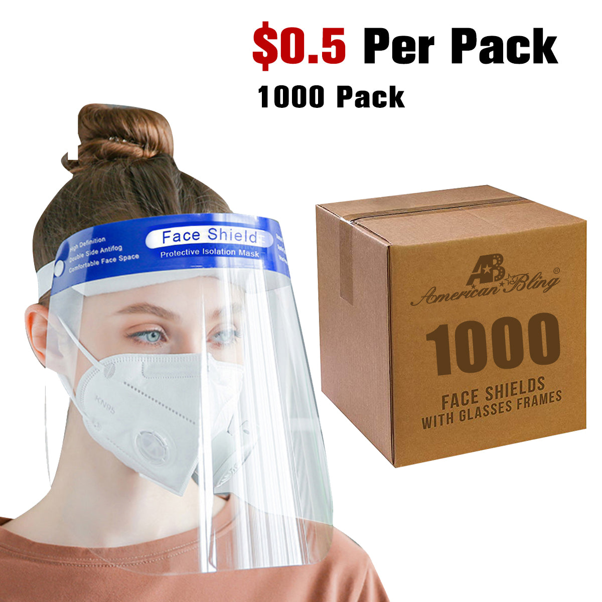 1000Pack Safety Face Shield Full Protection Cap Wide Visor Anti-Fog Lens