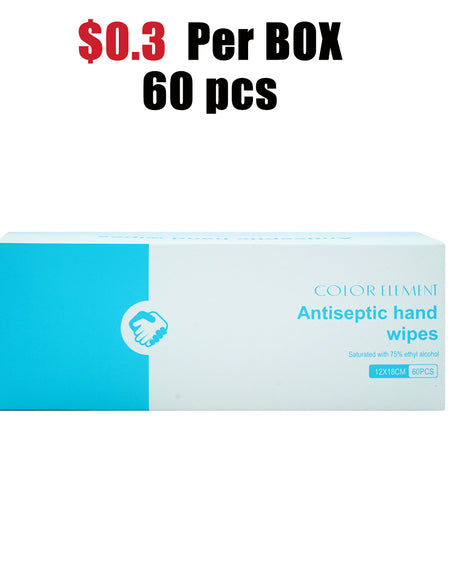 WP60  Individual Wrapped Antibacterial Wipes 75% Alcohol (60 Count)/Box