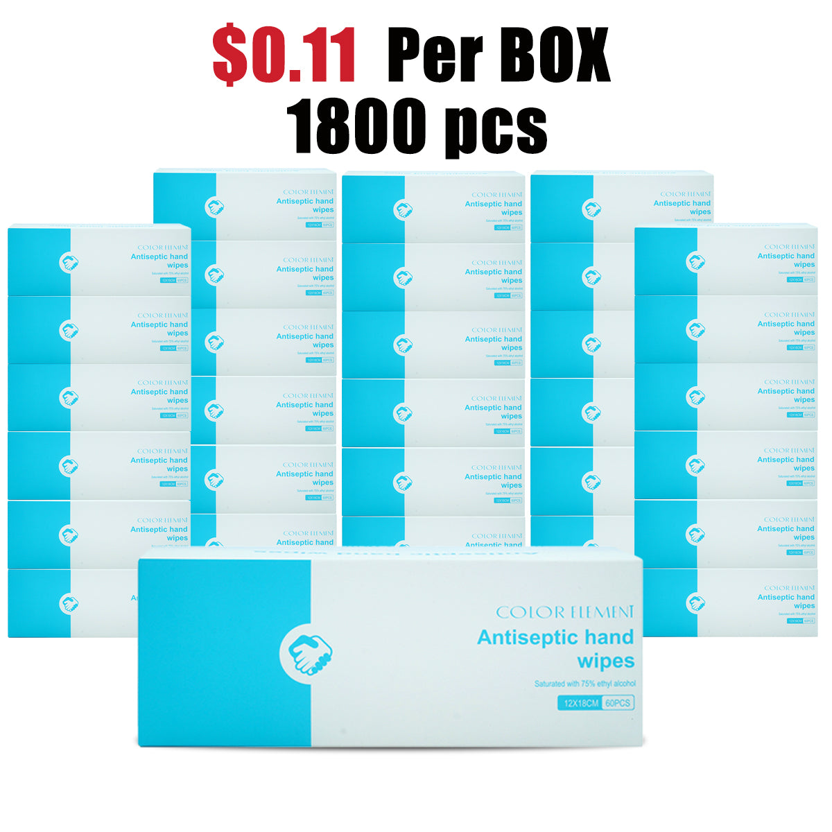 Individual Wrapped Antibacterial Wipes 75% Alcohol (60 Count)/Box