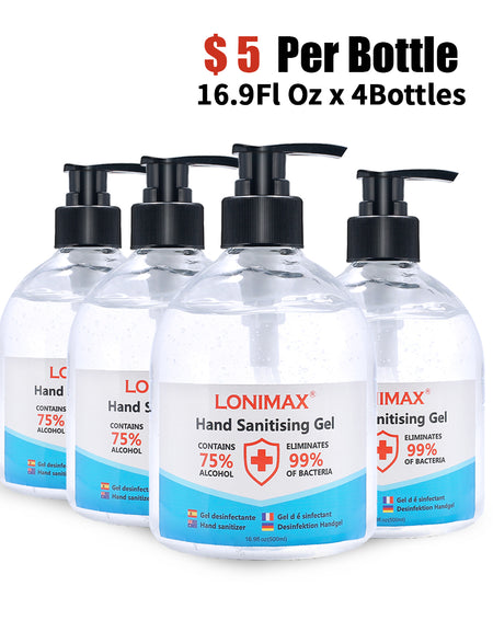 16.9 Fl Oz, Bottle of 4 Gel Hand Sanitizer with Aloe Vera  Disinfectant Alcohol Liquid 75%