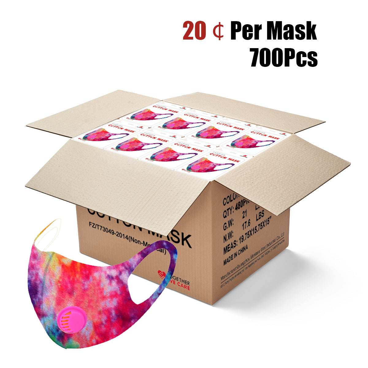 700Pcs Multi Color Print Single Breathing Valve Single Ply Face Mask