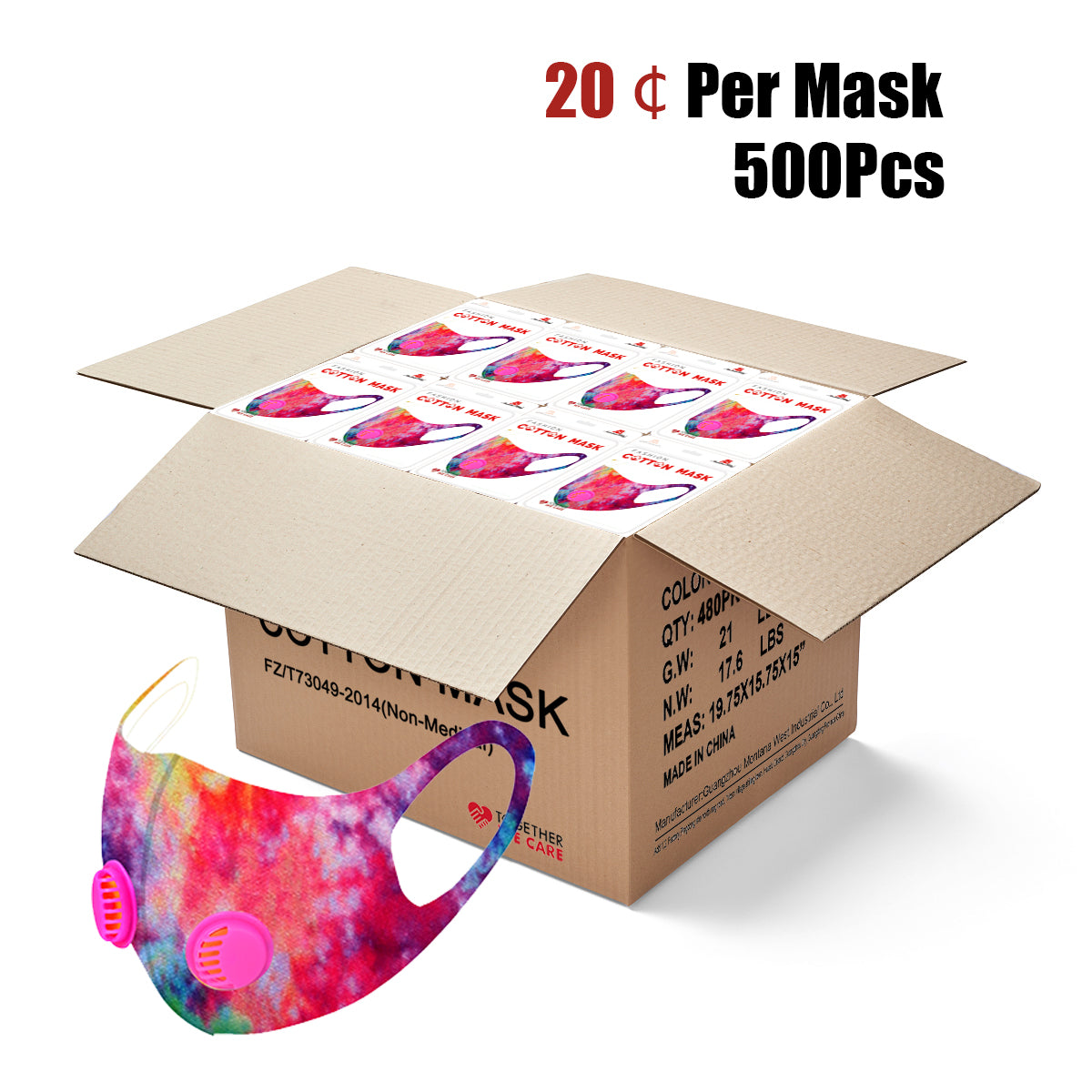 500Pcs Multi Color Print Double Breathing Valve Single Ply Face Mask