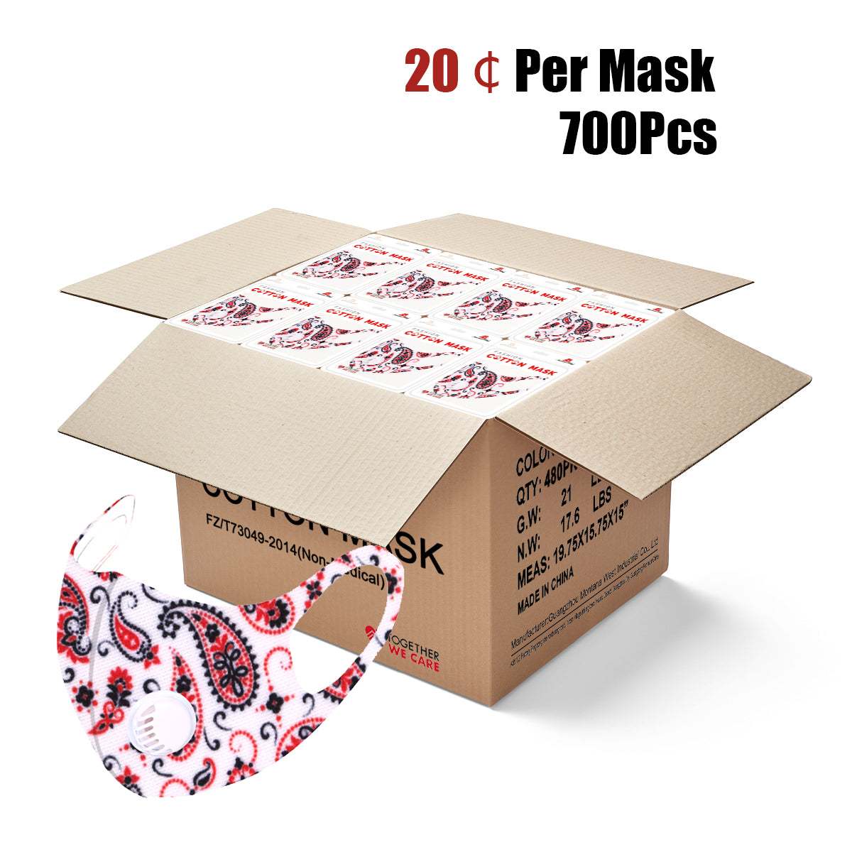 700Pcs White Paisley Print Single Breathing Valve Single Ply Face Mask