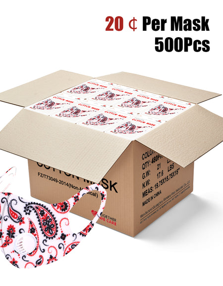 500Pcs White Paisley Print Double Breathing Valve Single Ply Face Mask