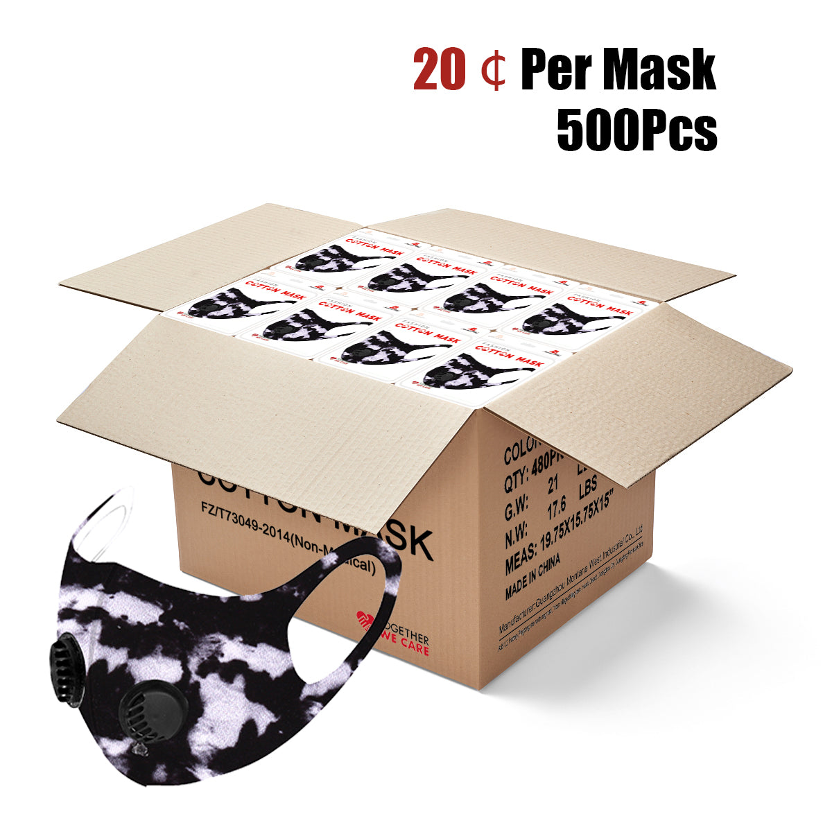 500Pcs Black Camo Print Single Breathing Valve Single Ply Face Mask