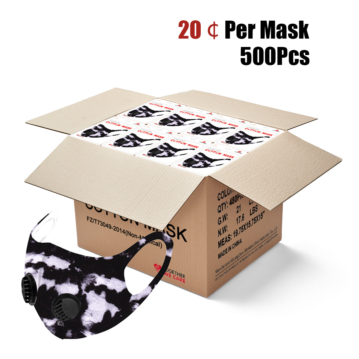 500Pcs Black Camo Print Double Breathing Valve Single Ply Face Mask