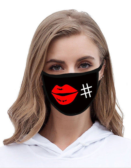FCM-030ABK American Bling Red Lips Fabric Face Mask Double Layer Set of 2