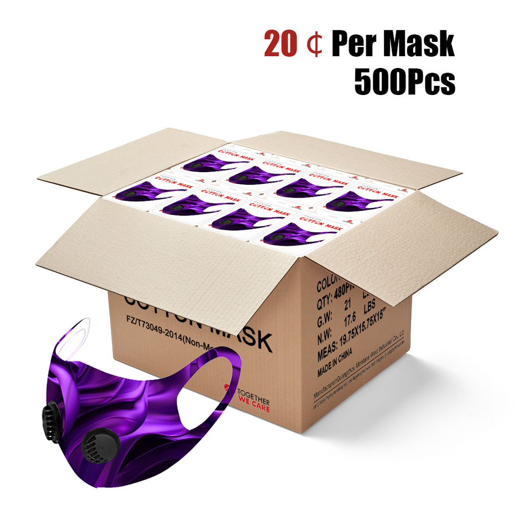 500Pcs Dust Mask with Double Filters, Fashion Washable Cloth Face Mask Reusable, Purple flower print