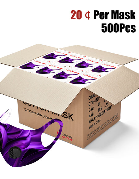 500Pcs Dust Mask with Double Filters, Fashion Washable Cloth Face Mask Reusable, Purple flower print