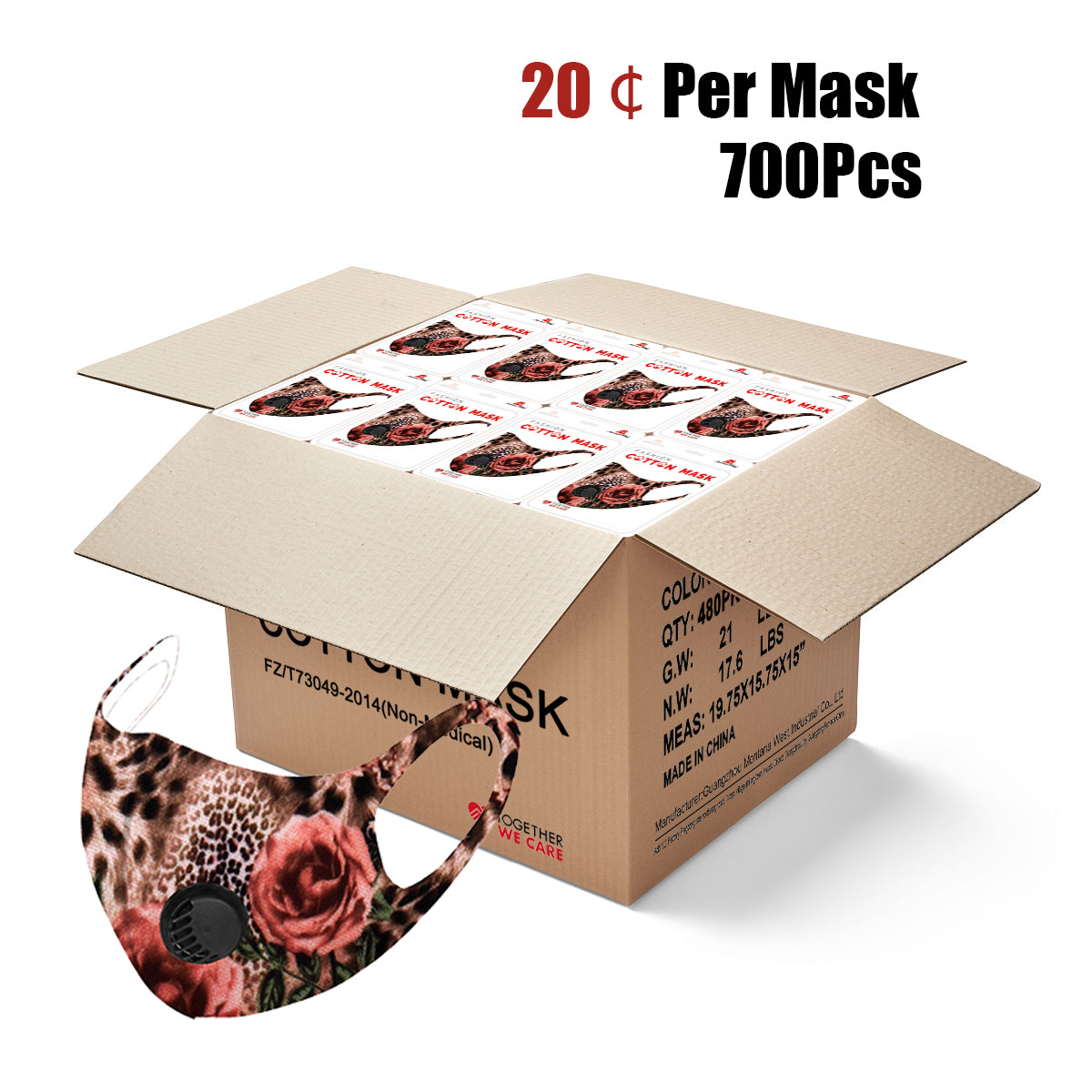 700Pcs Leopard Flower Print Single Breathing Valve Single Ply Face Mask