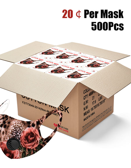 500Pcs Leopard Flower Print Double Breathing Valve Single Ply Face Mask