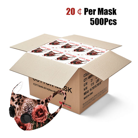 500Pcs Leopard Flower Print Double Breathing Valve Single Ply Face Mask