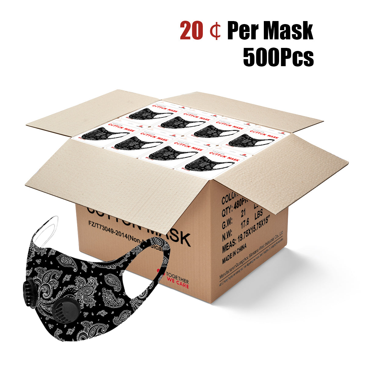 500Pcs Dust Mask with Double Filters, Fashion Washable Cloth Face Mask Reusable, Black Floral Print