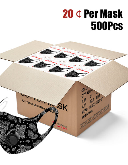 500Pcs Dust Mask with Double Filters, Fashion Washable Cloth Face Mask Reusable, Black Floral Print