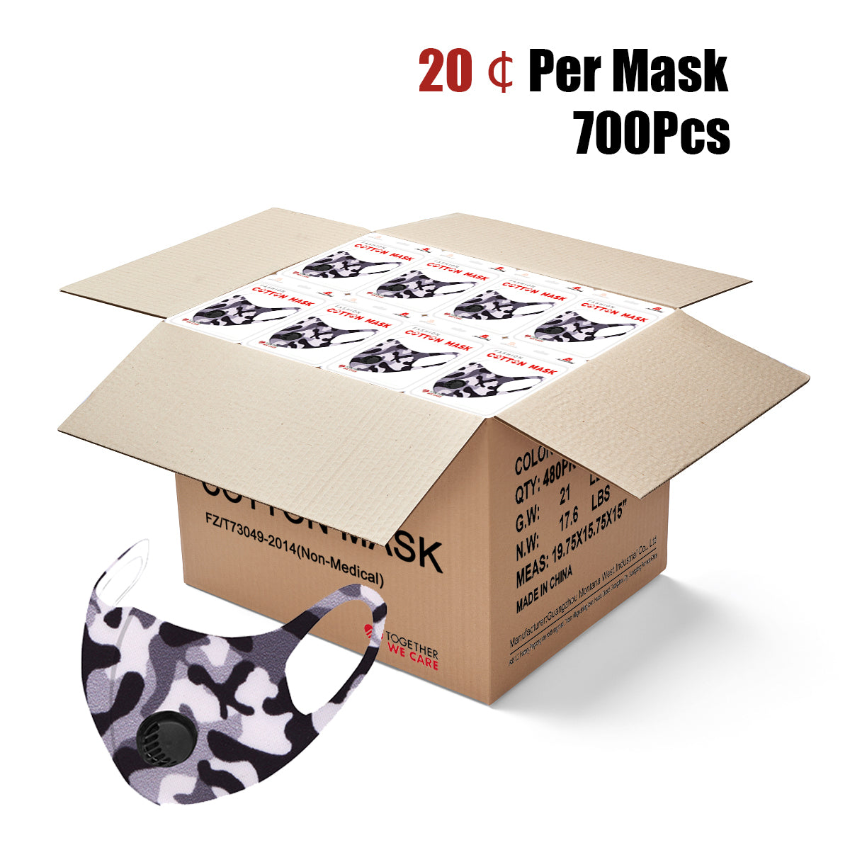 700Pcs Black Camo Double Breathing Valve Single Ply Face Mask