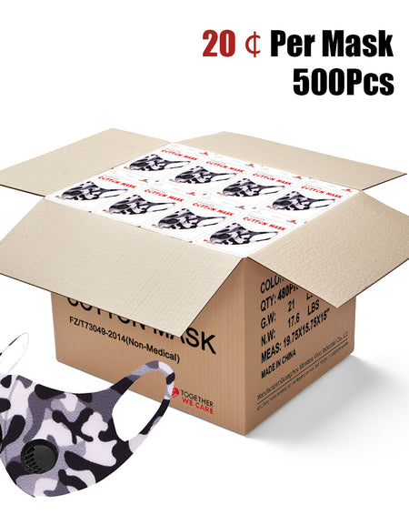 500Pcs Black Camo Double Breathing Valve Single Ply Face Mask