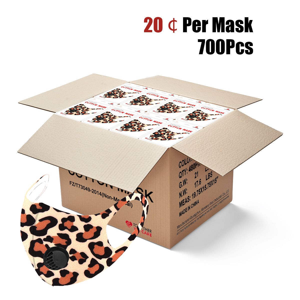 700Pcs Leopard Print Single Breathing Valve Single Ply Face Mask