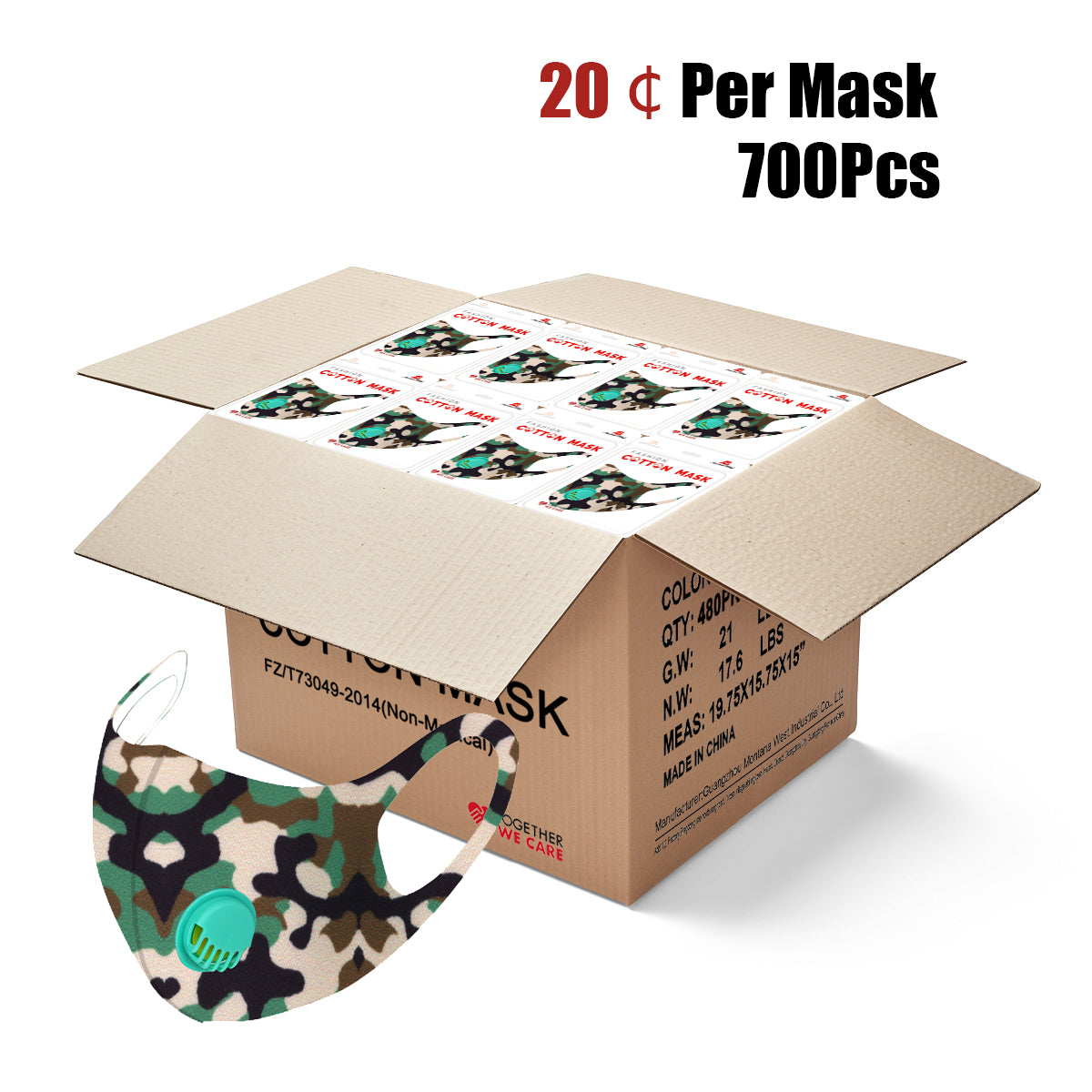 700Pcs Dust Mask with Filter, Fashion Washable Cloth Face Mask Reusable, Green camo print