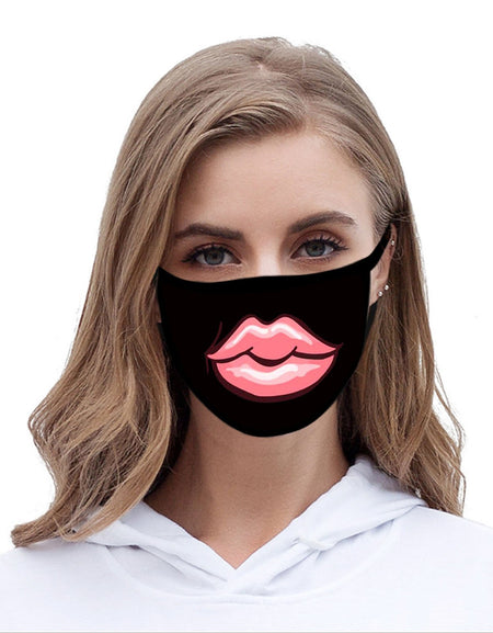 FCM-033ABK American Bling Pink Big Lip Fabric Face Mask Double Layer Set of 2