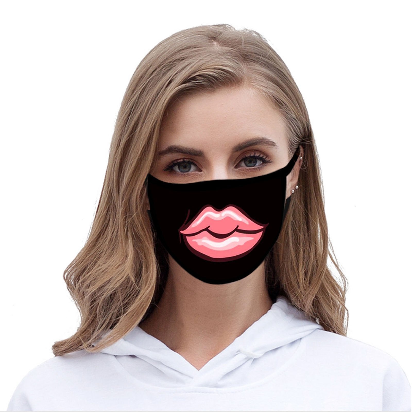 FCM-033ABK American Bling Pink Big Lip Fabric Face Mask Double Layer Set of 2