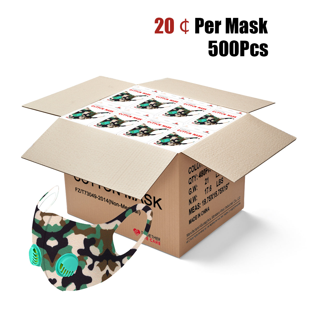 500Pcs Dust Mask with Double Filters, Fashion Washable Cloth Face Mask Reusable, Green camo print