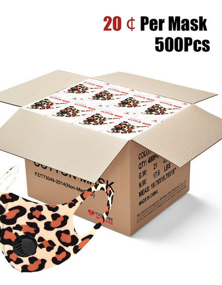 500Pcs Leopard Print Double Breathing Valve Single Ply Face Mask
