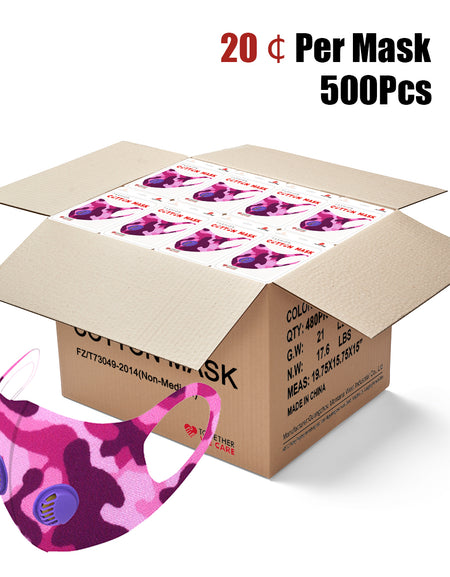 500Pcs Dust Mask with Double Filters, Fashion Washable Cloth Face Mask Reusable, Purple camo print
