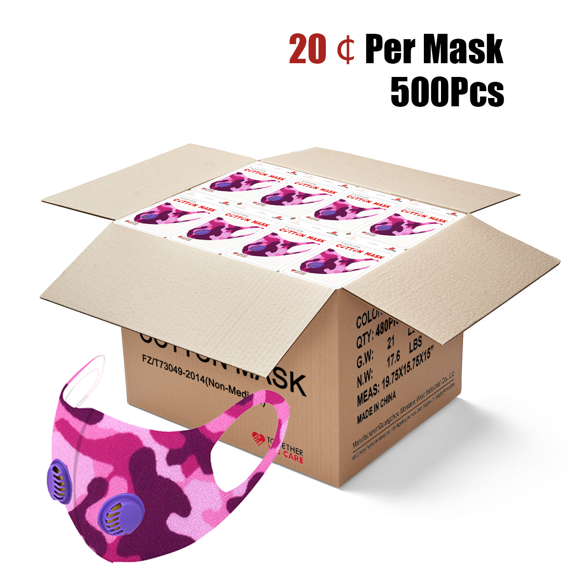 500Pcs Dust Mask with Double Filters, Fashion Washable Cloth Face Mask Reusable, Purple camo print