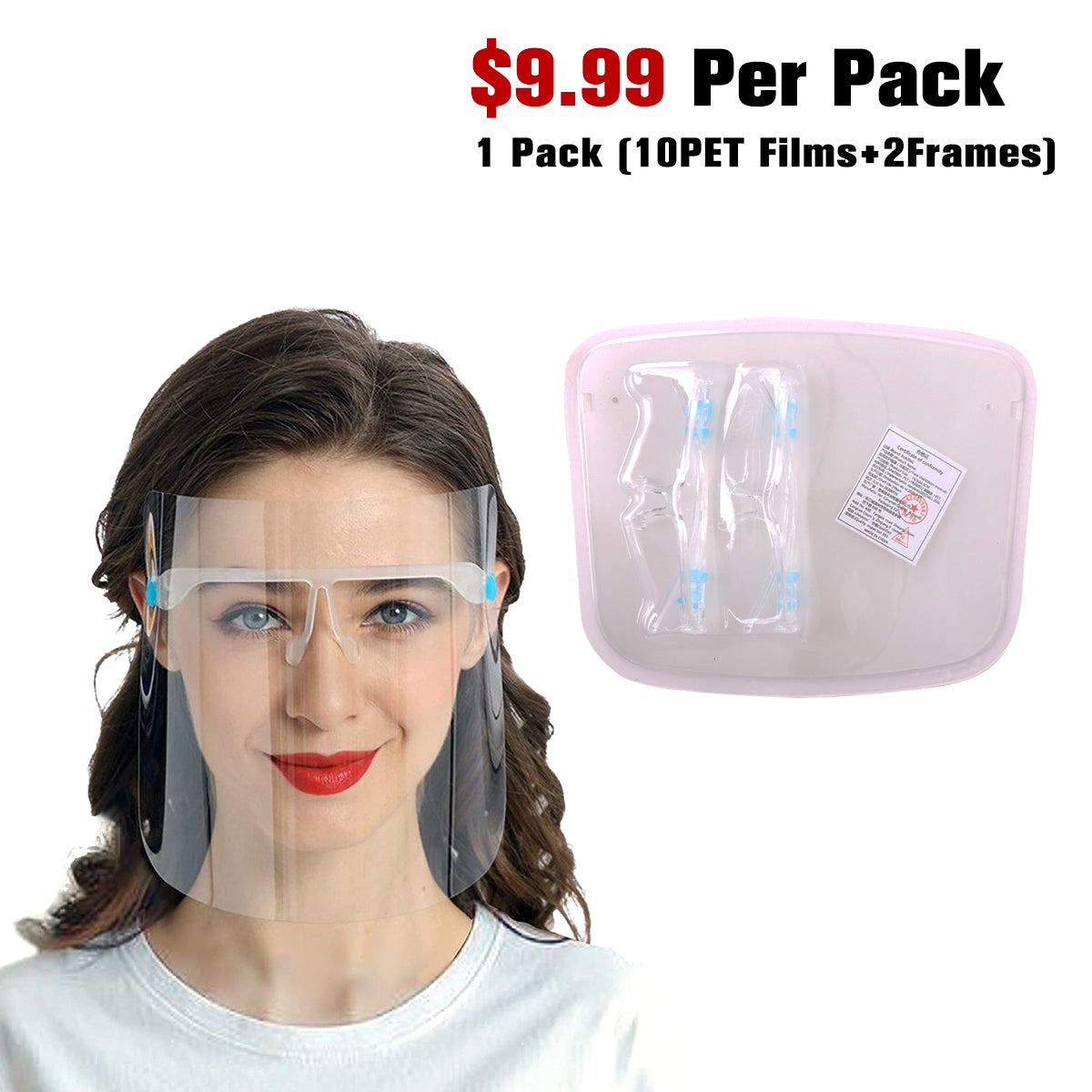 10 PCS Transparent Reusable Face Visor 2 Goggles Frames-Safety Face Shield Goggle Shield