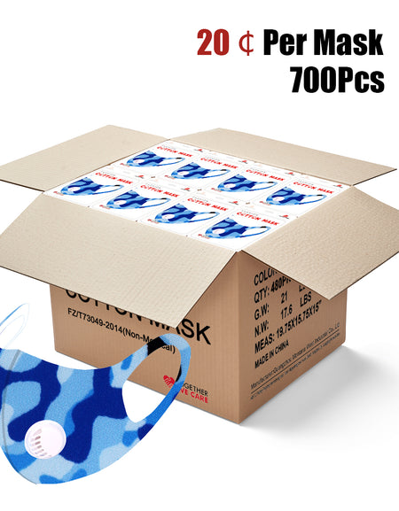 700Pcs Dust Mask with Filter, Fashion Washable Cloth Face Mask Reusable, Blue camo print