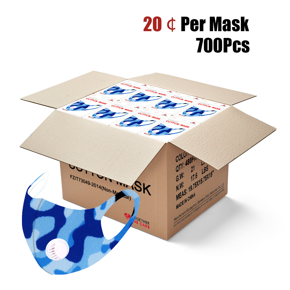 700Pcs Dust Mask with Filter, Fashion Washable Cloth Face Mask Reusable, Blue camo print