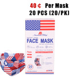 20Pcs  American Bling 20PCS/Box  American Flag Colors Print Disposable Face Masks 3 Layers Face Masks