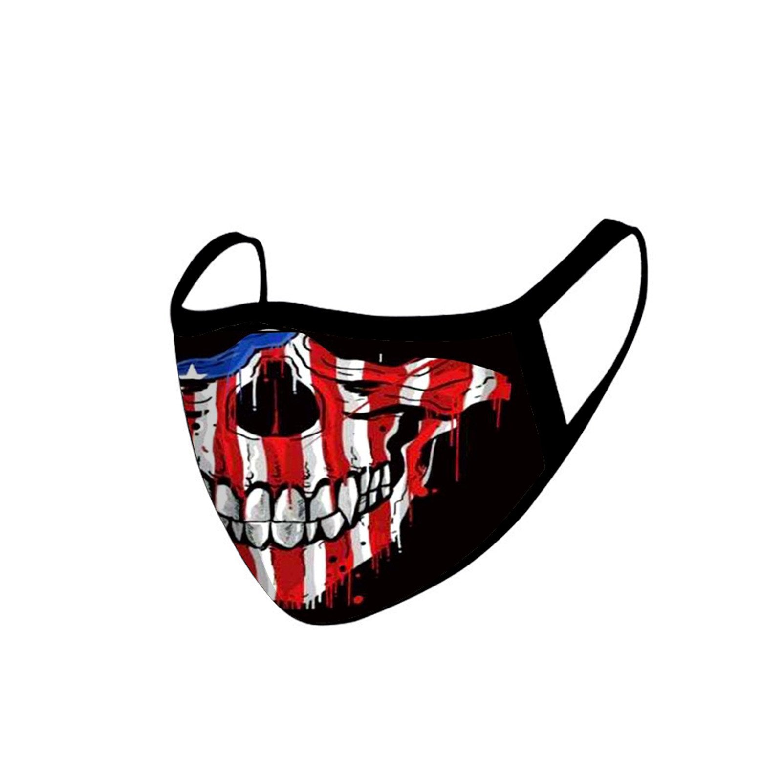 FCM-031ABK American Bling US Flag Color Skull Fabric Face Mask Double Layer Set of 2