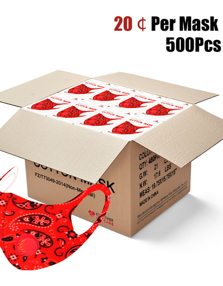 500Pcs Red Paisley Print Single Breathing Valve Single Ply Face Mask