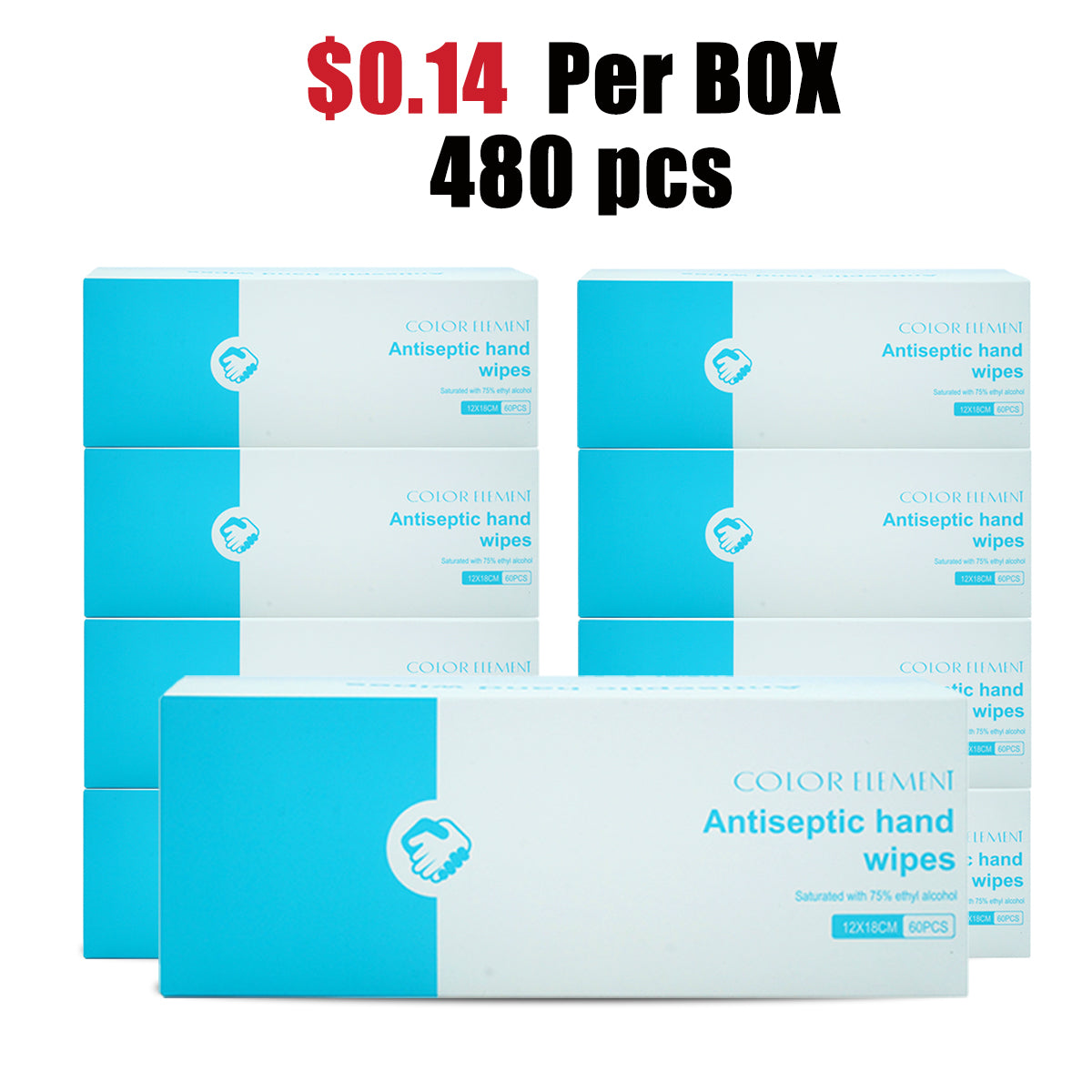 Individual Wrapped Antibacterial Wipes 75% Alcohol (60 Count)/Box