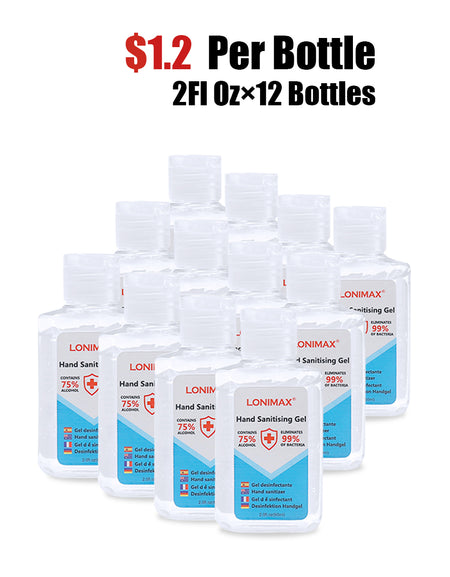 2Fl.Oz, Bottle of 12 Gel Hand Sanitizer with Aloe Vera  Disinfectant Alcohol Liquid 75%