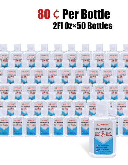 2Fl.Oz, Bottle of 50 Gel Hand Sanitizer with Aloe Vera  Disinfectant Alcohol Liquid 75%