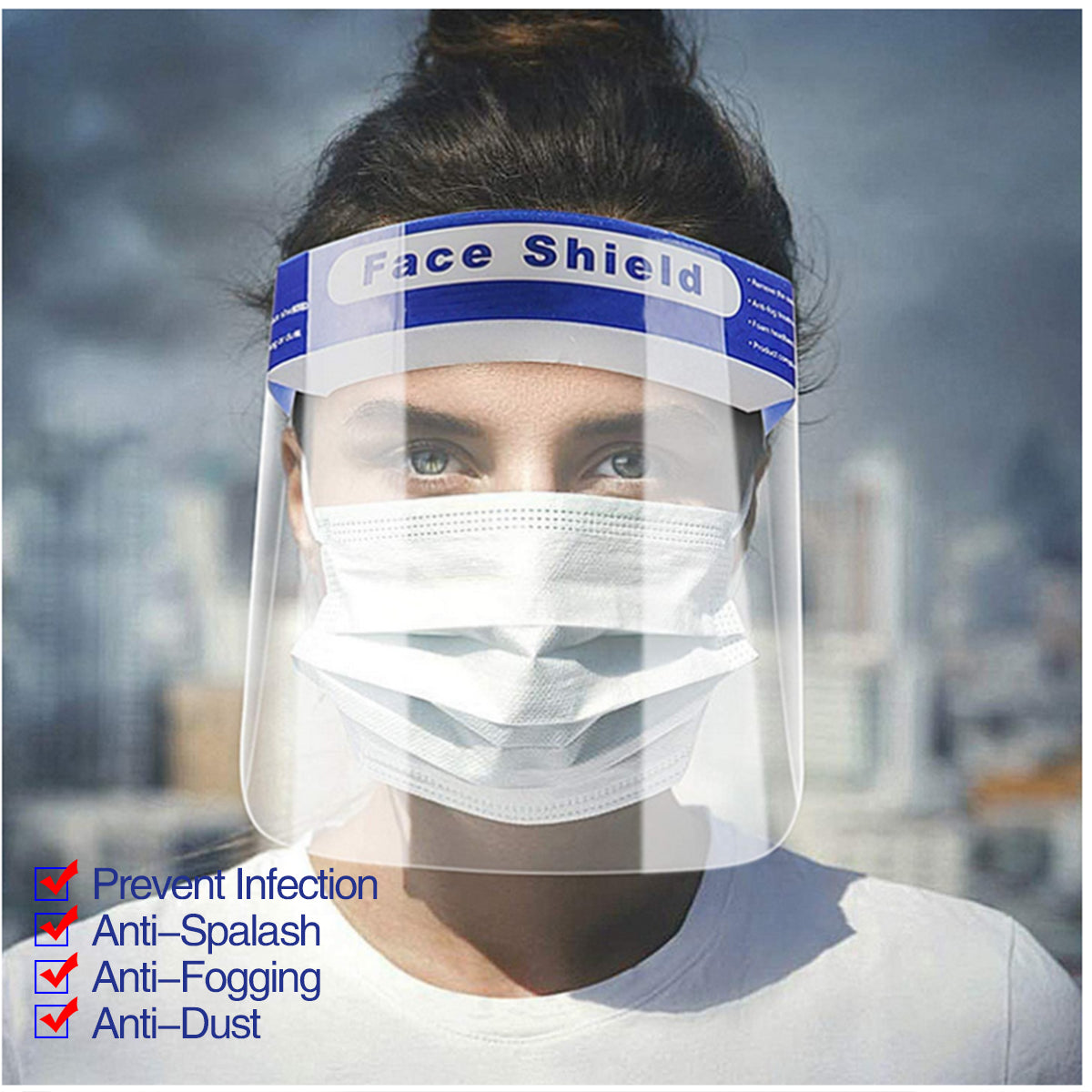 1000Pack Safety Face Shield Full Protection Cap Wide Visor Anti-Fog Lens