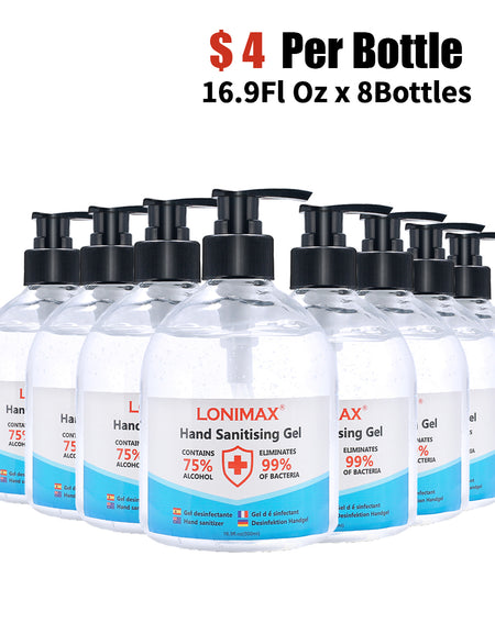 16.9 Fl Oz, Bottle of 8 Gel Hand Sanitizer with Aloe Vera  Disinfectant Alcohol Liquid 75%