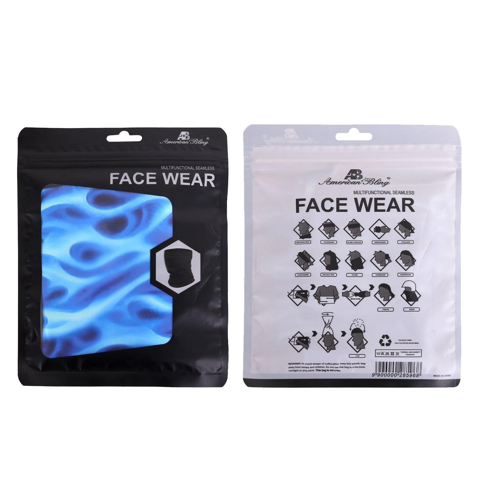 NFC-9017  Blue Flame Fire Neck Gaiter Face Mask Reusable, Washable Bandana /Head Wrap Scarf-1Pcs/Pack