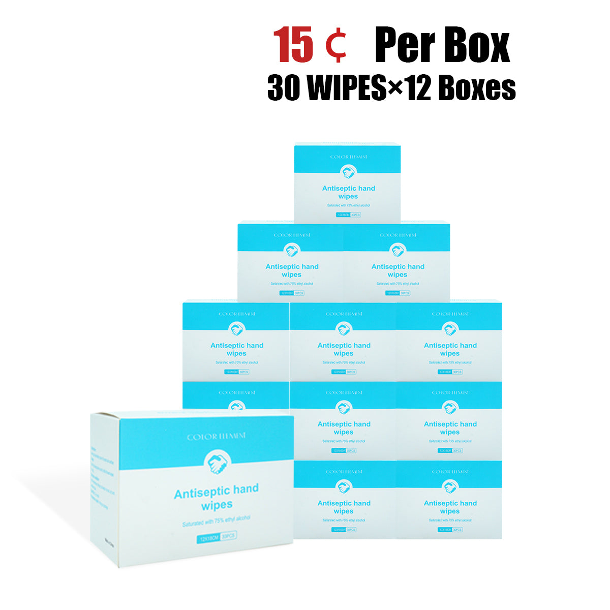 Individual Wrapped Antibacterial Wipes 75% Alcohol (30 Count)/Box