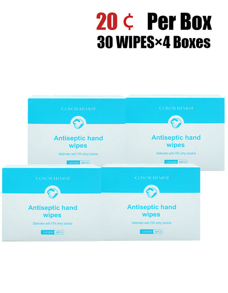 Individual Wrapped Antibacterial Wipes 75% Alcohol (30 Count)/Box