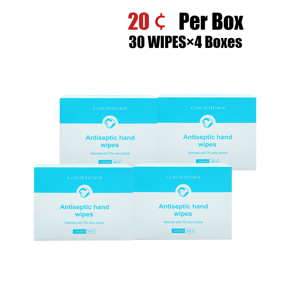 Individual Wrapped Antibacterial Wipes 75% Alcohol (30 Count)/Box