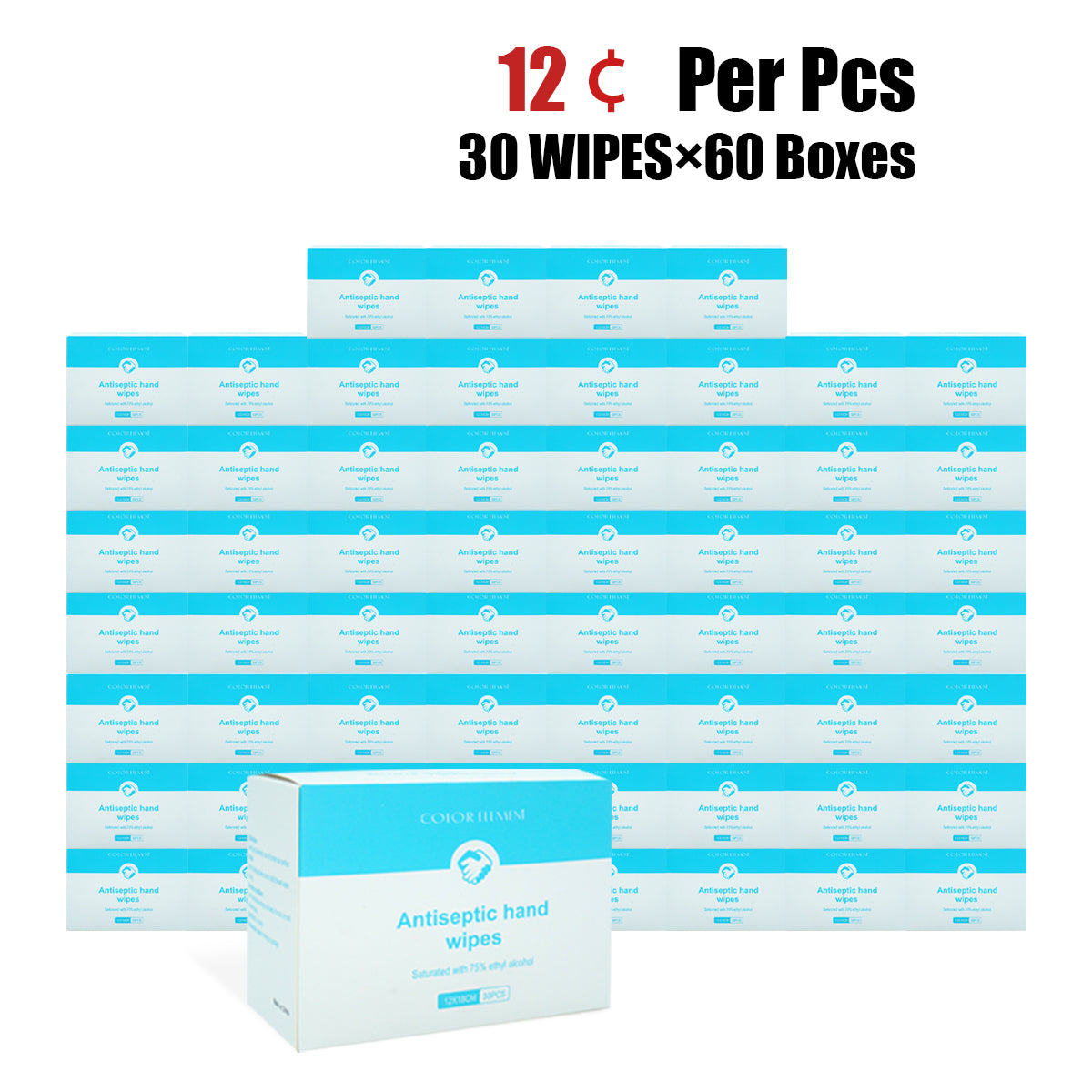 Individual Wrapped Antibacterial Wipes 75% Alcohol (30 Count)/Box