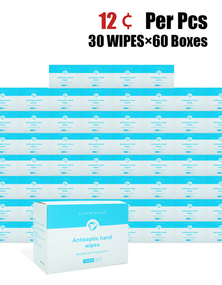 Individual Wrapped Antibacterial Wipes 75% Alcohol (30 Count)/Box
