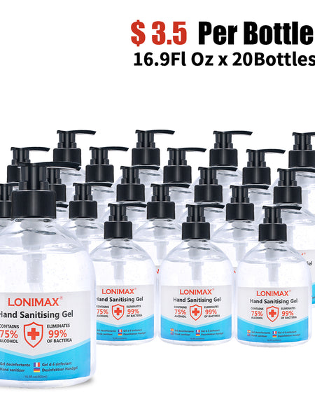 16.9 Fl Oz, Bottle of 20 Gel Hand Sanitizer with Aloe Vera  Disinfectant Alcohol Liquid 75%