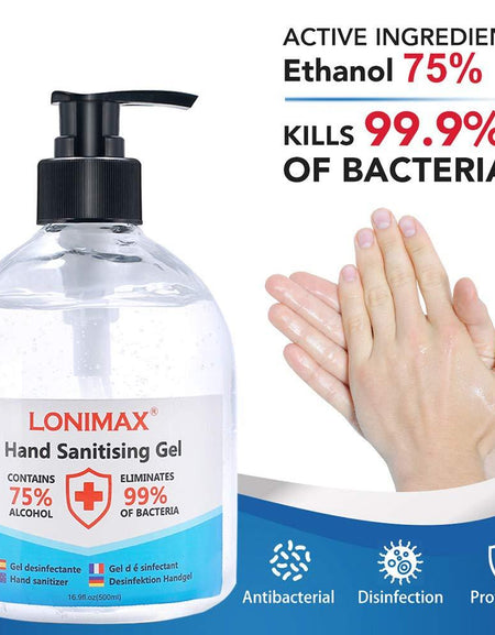 16.9 Fl Oz, Bottle of 20 Gel Hand Sanitizer with Aloe Vera  Disinfectant Alcohol Liquid 75%