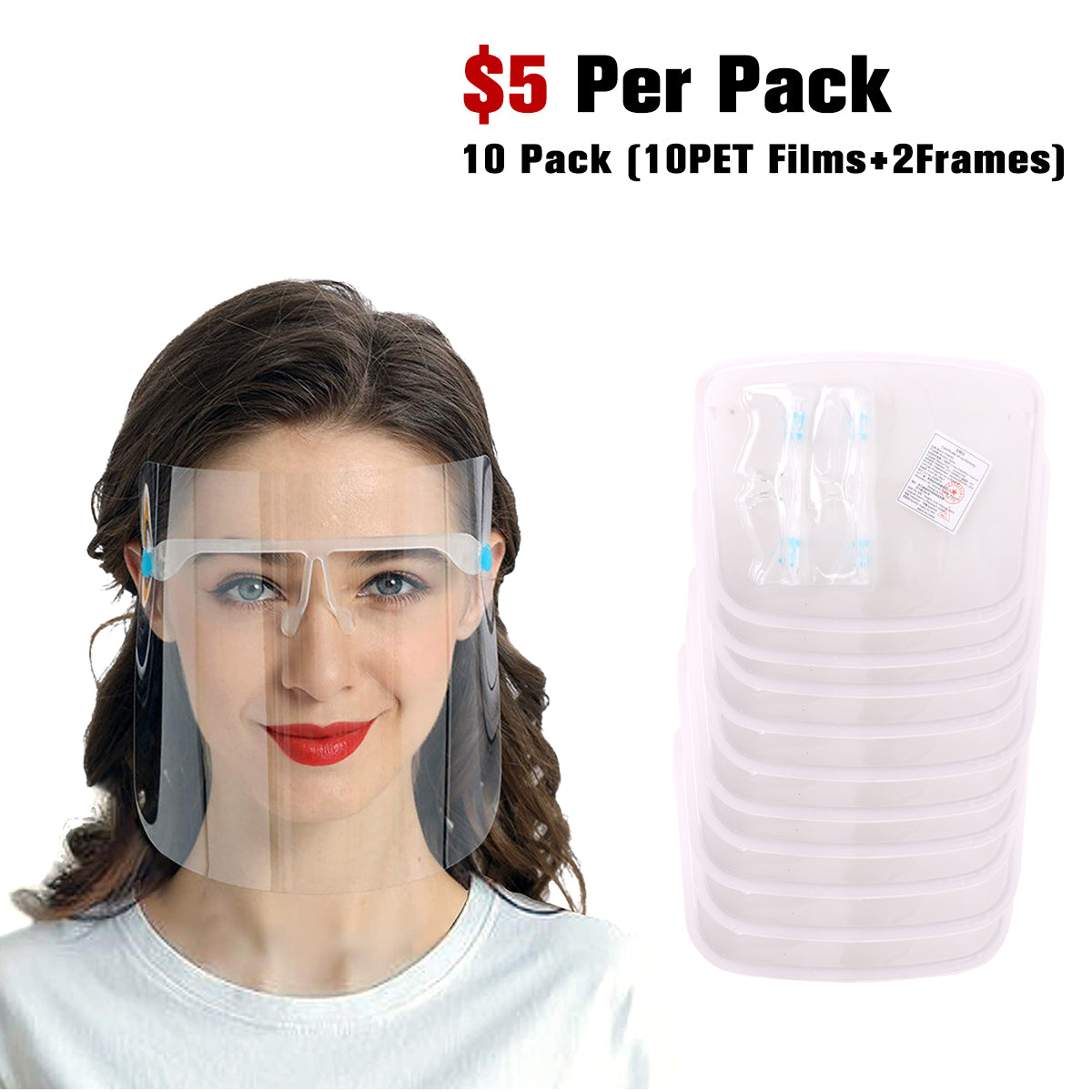 100 PCS Transparent Reusable Face Visor 20 Goggles Frames-Safety Face Shield Goggle Shield
